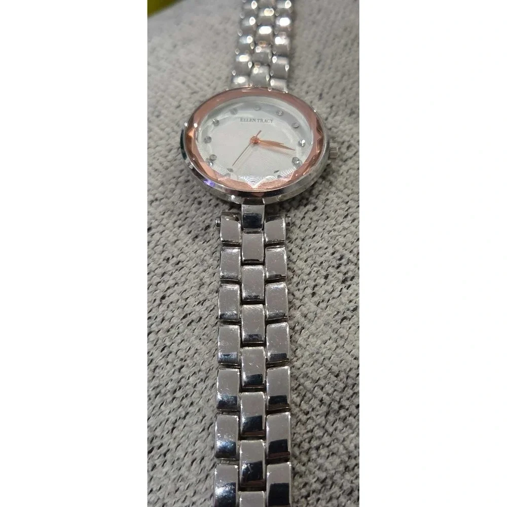 Ellen Tracy Women's Silver Tone Rose Gold Accent Watch‎ ET5312SL Sparkle Accents